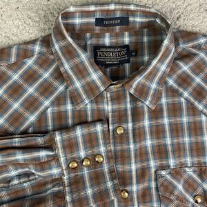 Pendleton Shirt Mens M Brown Plaid Frontier Pearl Snap Long Sleeve Western
